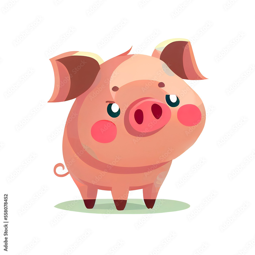 Pink cartoon pig as flat animal illustration (Generative AI) Pink cartoon pig as flat animal illustration (Generative AI)