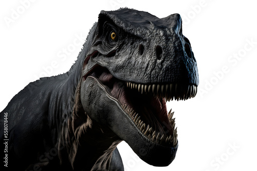 potrait close up of a tyrannosaurus-rex predator carnivorous dinosaur, isolated, white background, 3D Carnivorous reptile, Prehistoric t-rex hunter, illustration digital generative ai design art  © Luc.Pro