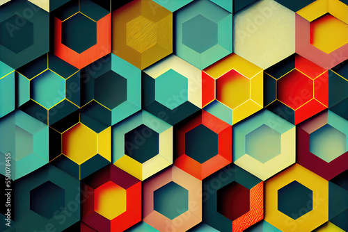 Colorful hexagon shapes as modern background illustration (Generative AI)