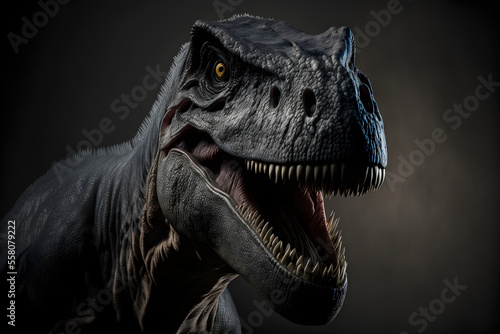 potrait close up of a tyrannosaurus-rex predator carnivorous dinosaur  dark background  3D Carnivorous reptile  Prehistoric t-rex hunter  illustration digital generative ai design art 