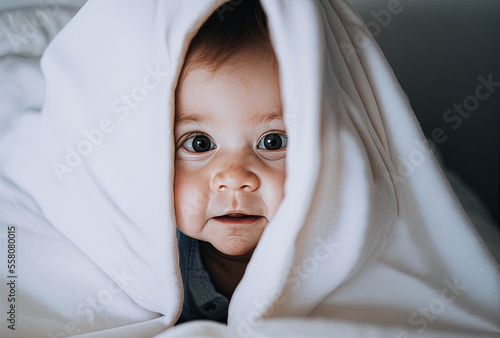 Baby under blanket created with Generative AI technology 