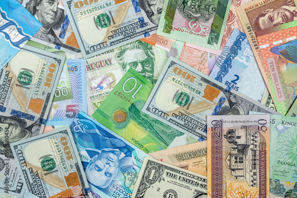 different South central and north American money background different South central and north American money background