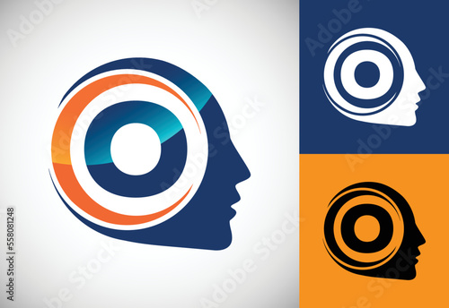 Initial alphabet O with the human brain, A Logo for science, medical research, technology, AI