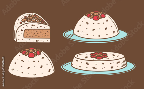 Eight Treasure Rice, Chinese Rice Pudding vector illustration. Chinese New year dessert ba bao fan in doodle style.