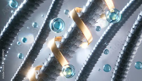 Hair treatment and Hair care Concept Background, Vitamin or Serum Shampoo,Damage hair Repair,3d rendering.