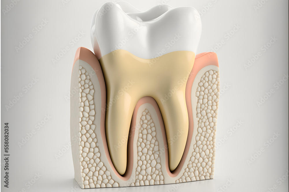 A ceramic tooth isolated on a white background, displayed in a cross-section, dentist concept, generative ai design art style A ceramic tooth isolated on a white background, displayed in a cross-section, dentist concept, generative ai design art style