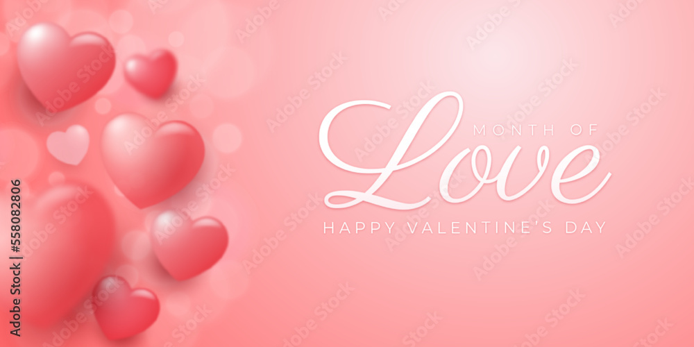 Realistic banner celebrate happy valentine's day with blurred background