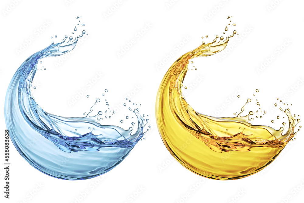 water liquid splash in sphere shape isolated on white background, 3d illustration.