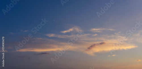 Sky with colorful and vivid sunset clouds. Natural background.