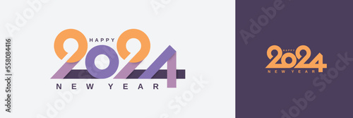 2024 typography logo design concept. Happy new year 2024 design with typography letter logo for calendar, flyer, poster, banner and media post template
