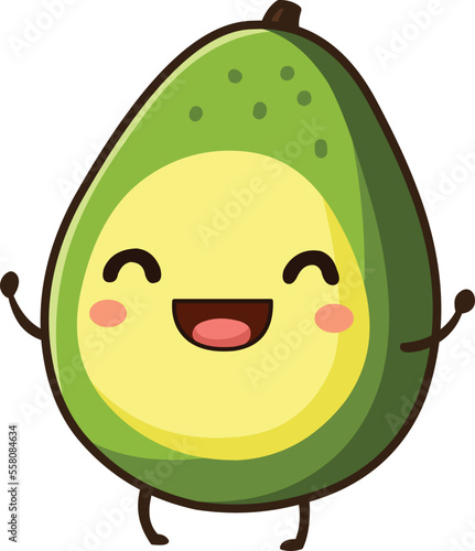 Happy cartoon avocado character in a kawaii style