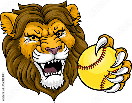 A lion animal softball sports team cartoon mascot