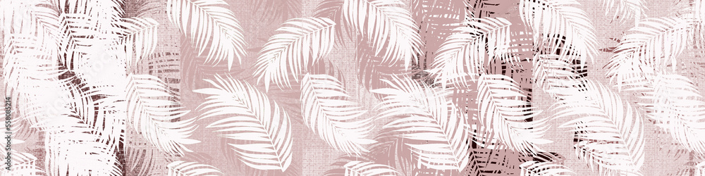 Vector pink collage contemporary natural seamless pattern. Modern abstract shapes, hand drawn textures, tropical leaves with exotic  for any purposes