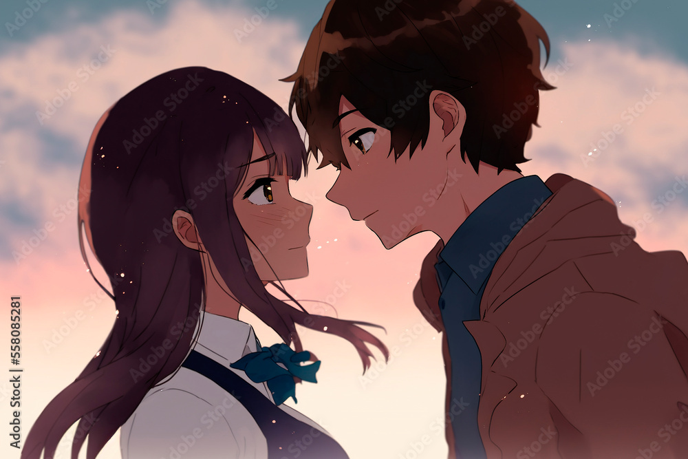 Blue Eyes Anime Girl And Brown Eyes Anime Boy HD Anime Couple Wallpapers   HD Wallpapers  ID 85546
