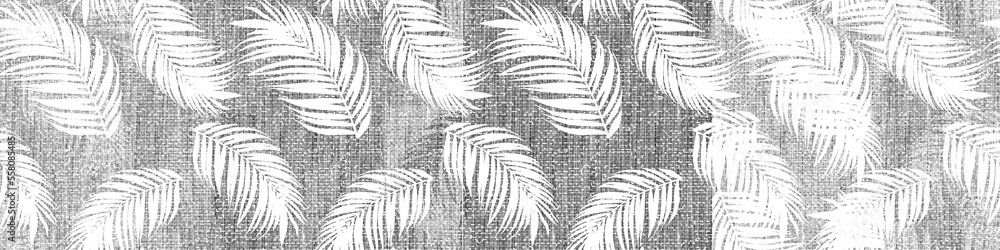 Palm leaves. Tropical seamless background pattern. Graphic design with amazing palm trees suitable for fabrics, packaging, covers. Set of on linen textured posters.
