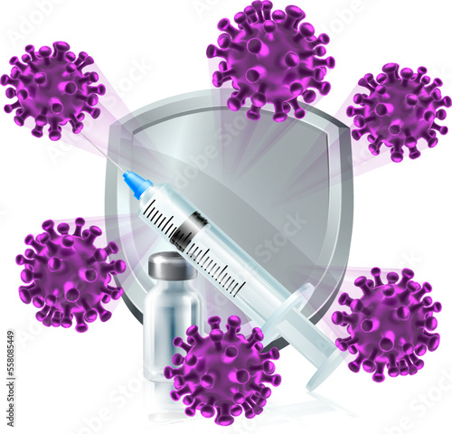 A vaccine protection silver shield vaccination concept with syringe and vial photo