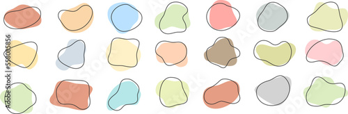 collection of abstract liquid shapes, modern smooth pastel colored design elements isolated on white background, vector illustration