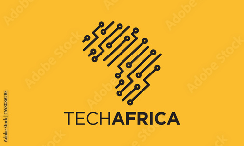 digital tech africa map combination logo vector illustration