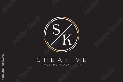 letter sk elegant and luxury Initial with circle frame minimal monogram logo design vector template photo