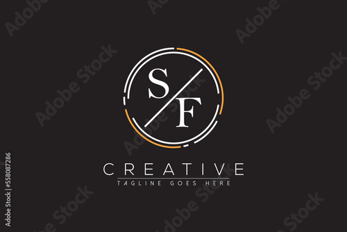 letter sf elegant and luxury Initial with circle frame minimal monogram logo design vector template