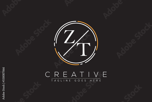 letter zt elegant and luxury Initial with circle frame minimal monogram logo design vector template photo