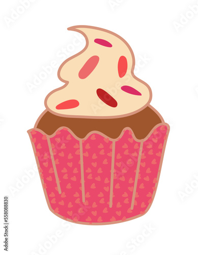 Sweet single cupcakes. Creamy muffins with decoration. Delicious food. Confectionery. Vector illustration of sweet pastries on a white background. illustration for a postcard