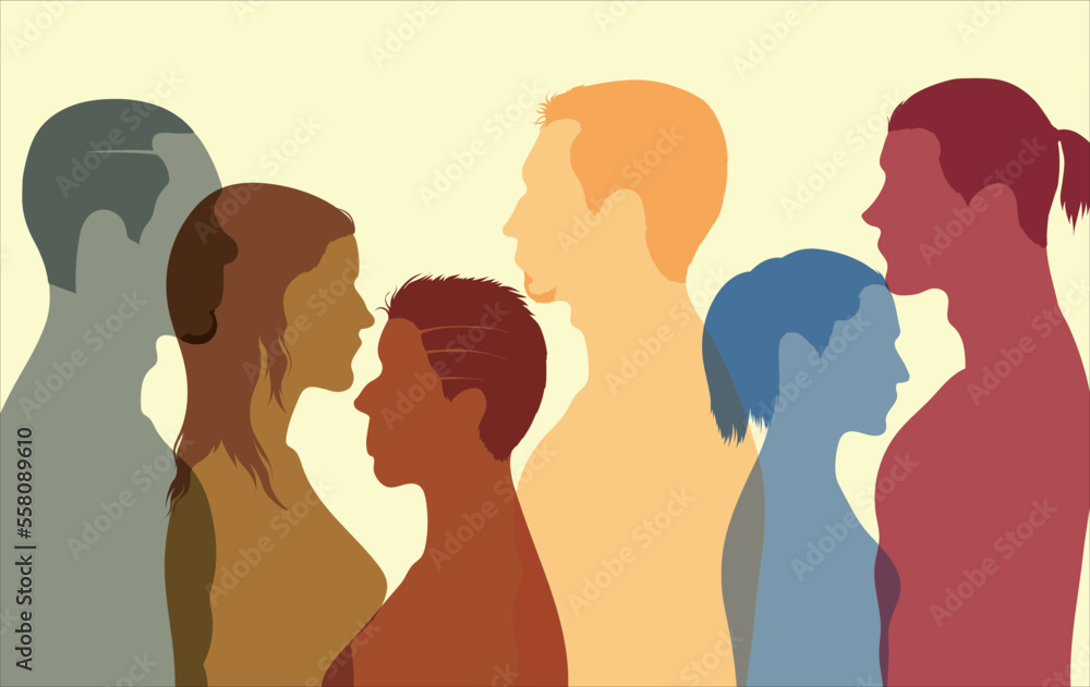 Multi-ethnic people cartoon and racial equality. Men and women from different countries and cultures. Vector Illustration