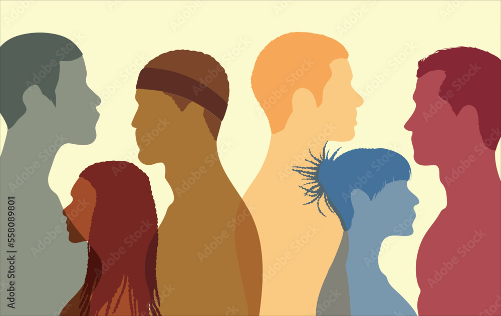 Crowd of people. Multi-ethnic community integrating multiculturalism. Male and female cartoon character different cultures and countries. Vector Illustration