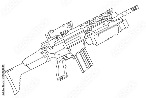 Long-barreled weapon line art vector 