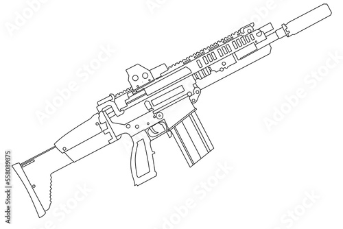 Long-barreled weapon line art vector 