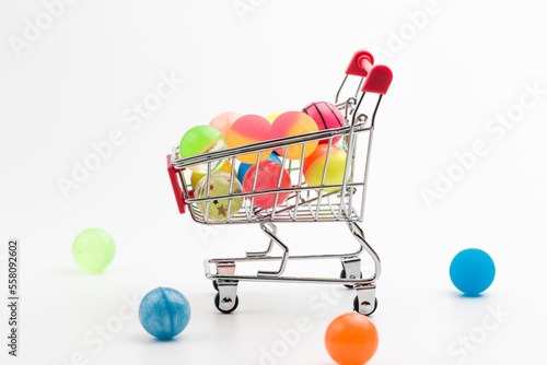 Shopping cart and bouncy ball