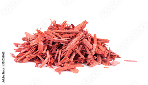 Red Sandalwood incense chips, isolated on white background. Sanderswood, rubywood or red saunders. photo