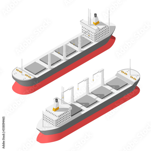 Isometric 3D Transport Boat Ship Bulk Carrier Urban City Element Vector Design Satyle