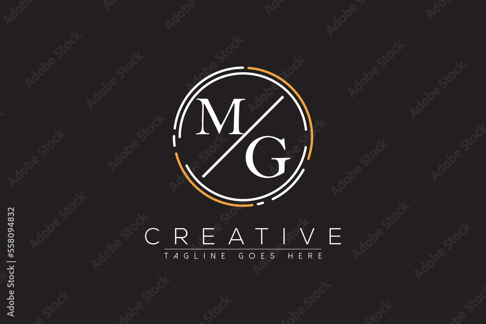 letter mg elegant and luxury Initial with circle frame minimal monogram logo design vector template - obrazy, fototapety, plakaty 