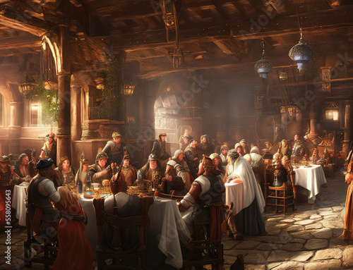 А feast in a medieval tavern, AI generated
