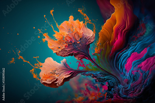 Colorful abstract flower fluid art bold colors, graphic design wallpaper background