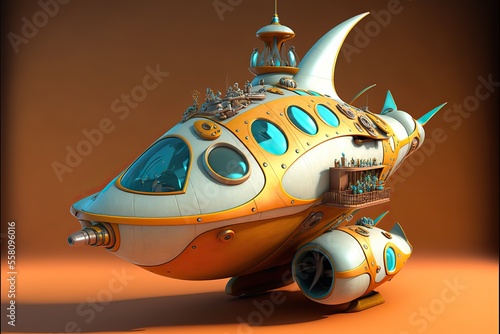Alien fighter spaceship. Isolated. Futuristic cartoon style concept. Generative ai.