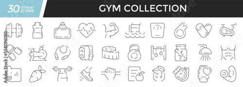 GYM linear icons set. Collection of 30 icons in black