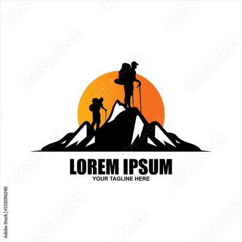 Camping, climbing logo or label. Hiking trip, hike set of icons. Lettering vector