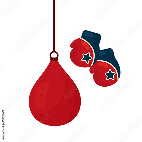 flat vector illustration of boxing cloves and bag