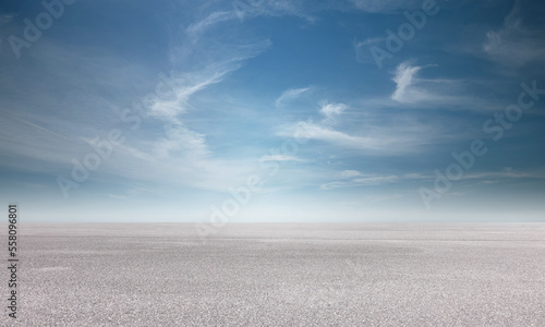 Blue Sky Background Subtle Cloud Horizon with Empty Concrete Floor