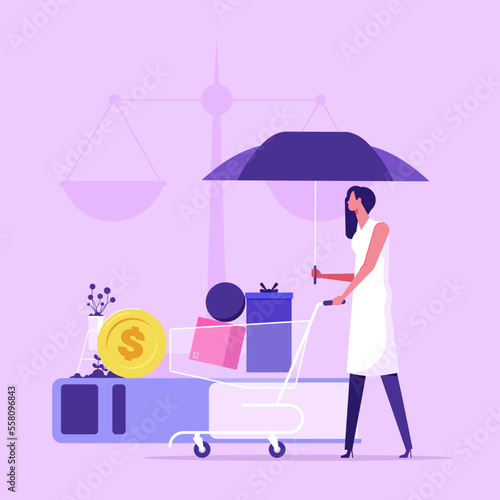 Customer rights and responsibilities. Buyer seller relationship regulations, consumer law metaphors. Vector concept illustrations