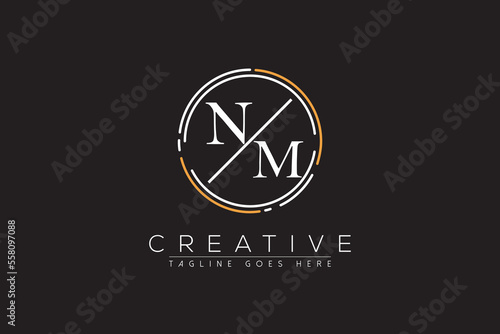 letter nm elegant and luxury Initial with circle frame minimal monogram logo design vector template