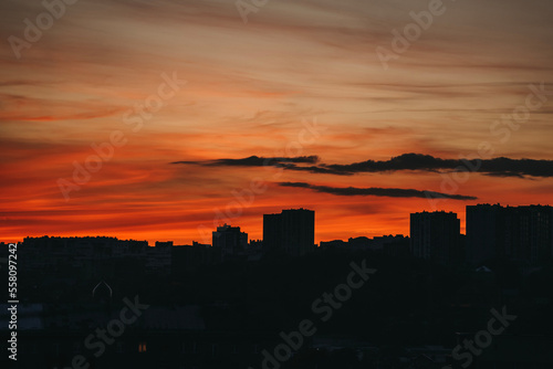 City silhouette. Silhouette panorama of the city. Architecture silhouette. City at dawn. Sunset in the city. © Михайло Пахолюк