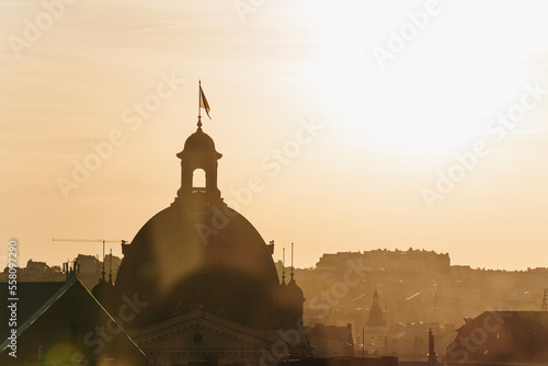 City silhouette. Silhouette panorama of the city. Architecture silhouette. City at dawn. Sunset in the city.