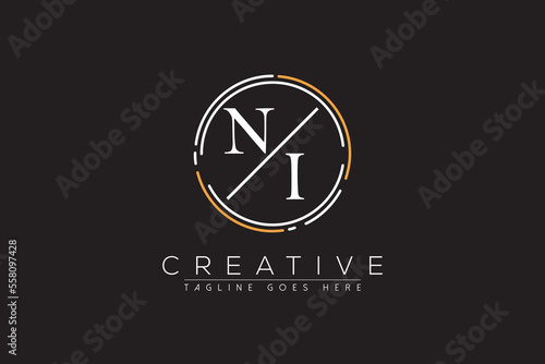 letter ni elegant and luxury Initial with circle frame minimal monogram logo design vector template