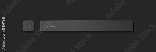 Search bar on a black background. Realistic search icon. Vector illustration.