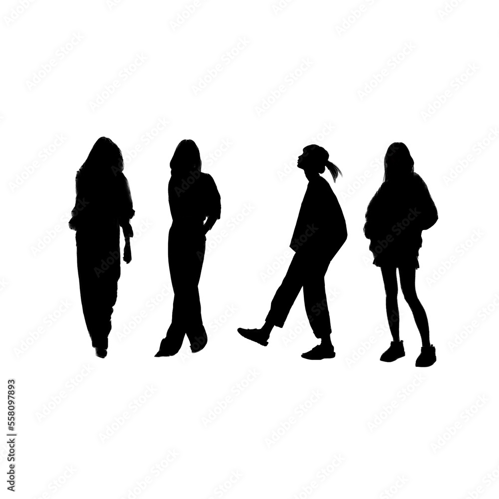 silhouettes of people in different poses black color silhouettes of people in different poses black color