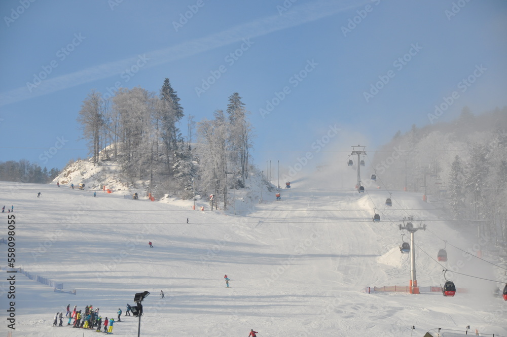 stok, wyciąg narciarski, Jaworzyna Krynicka, zima, śnieg, narciarskie, góra, niebo, przeziębienie, narciarstwo, sport, krajobraz,