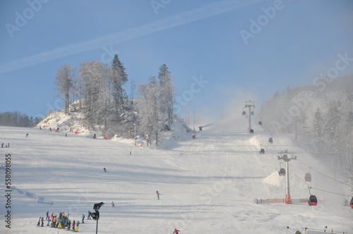 stok, wyciąg narciarski, Jaworzyna Krynicka, zima, śnieg, narciarskie, góra, niebo, przeziębienie, narciarstwo, sport, krajobraz, 